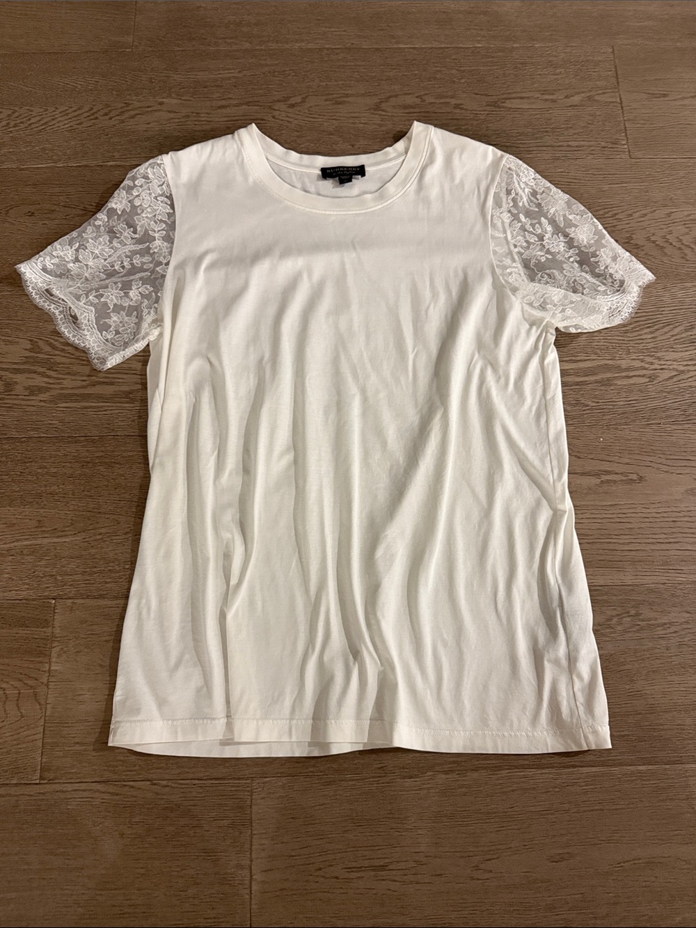 Burberry Women's White Lace Sleeve Tee